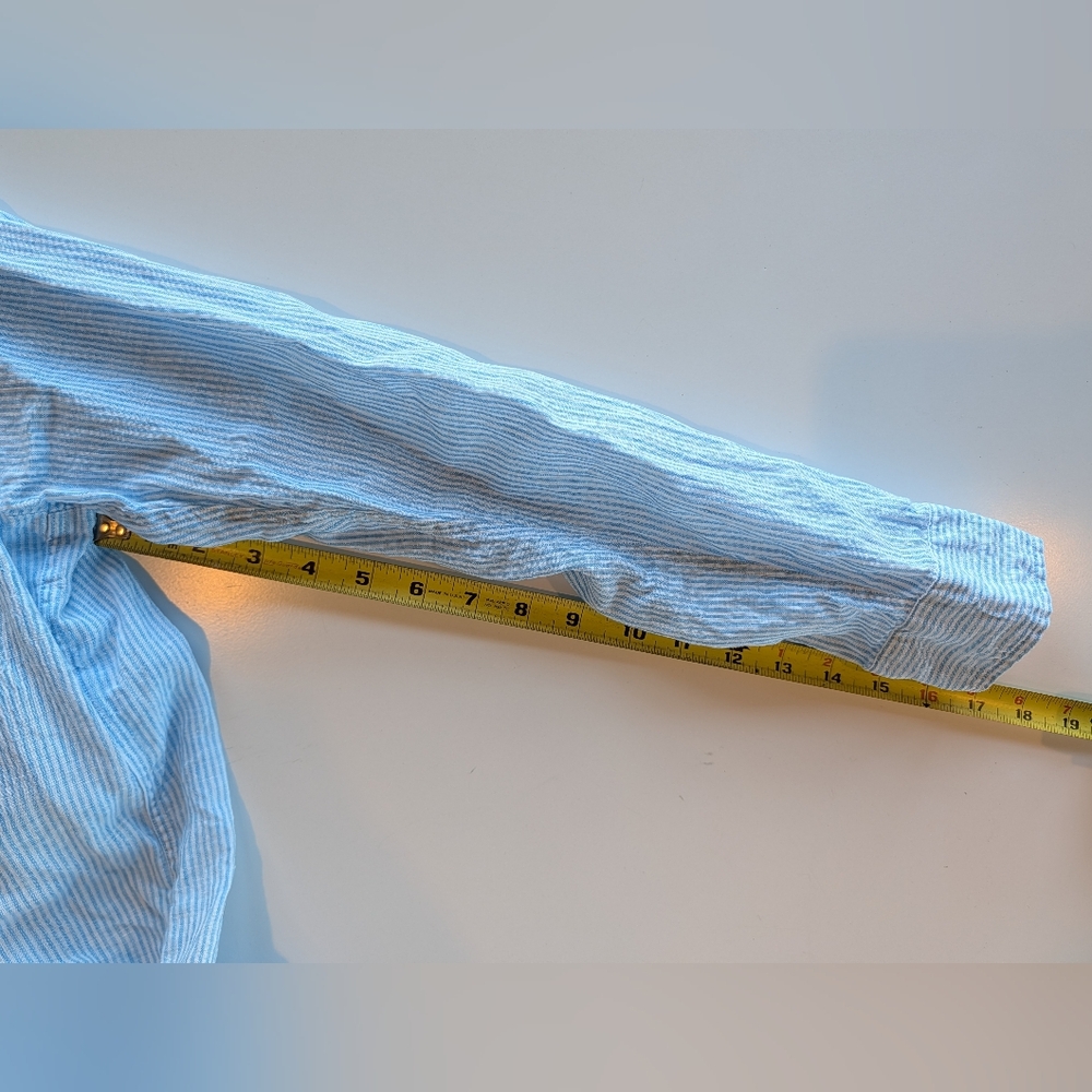 Frank & Eileen Mary Button Up Shirt Dress Italian Linen Small Blue Pinstripe EUC - Picture 4 of 6